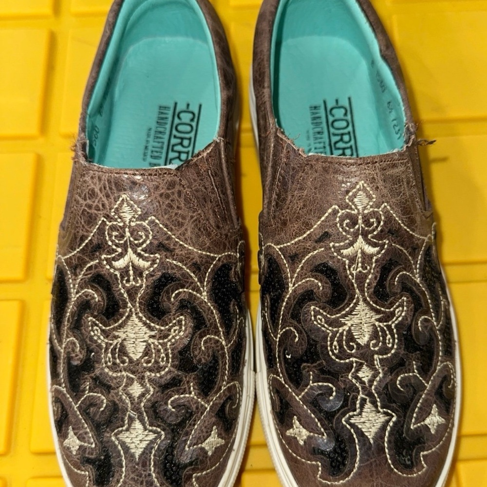 Corral Handcrafted Boot Co Brown/black Sequin Inlay Slip-On Size 6.5 Unique